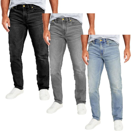 Men'S 3-Pack Flex Stretch Slim Straight Jeans with 5 Pockets Denim Fabric Menswear