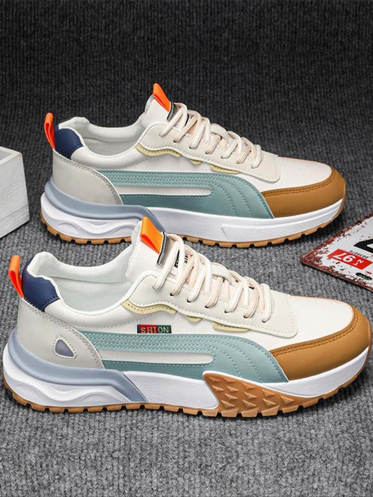 Mens Shoes, Colorblock Lace up Front Low Top Sneakers, Casual Comfortable Breathable Sports Running Shoes, Fashionable Casual Sneakers for Daily Wear, Streetwear Shoes for Fall 2024, Trending Sneakers, Shoes for Men, Athletic Shoes