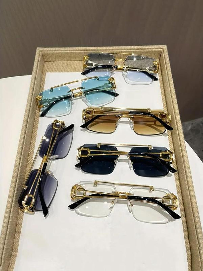 Cool Men'S Metal Rimless Sunglasses, Trendy Casual Tinted Lens Frames Glasses for Men for Everyday Use, Fashion Eyeglass Accessories for Outdoor Activities, Sunglasses for Men