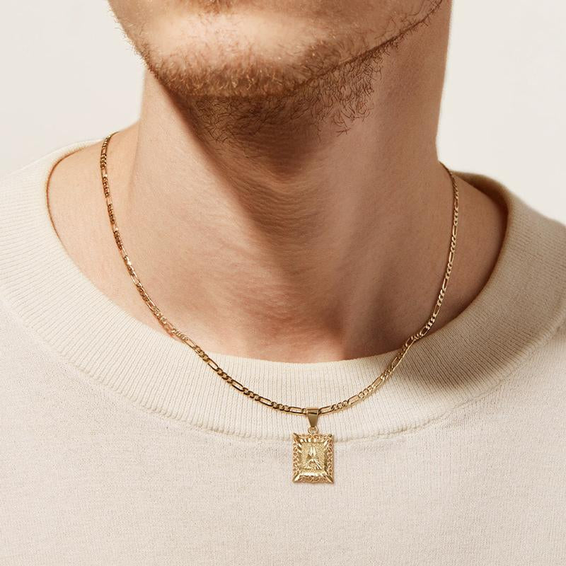 Kissyan Initial Letter Pendant Necklace for Men Womens, 14K Gold Plated Square Capital Monogram Necklace Alhpabets from A-Z Figaro Chain Necklace