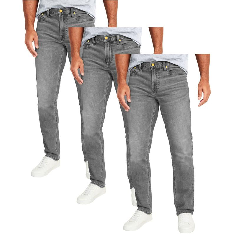 Men'S 3-Pack Flex Stretch Slim Straight Jeans with 5 Pockets Denim Fabric Menswear