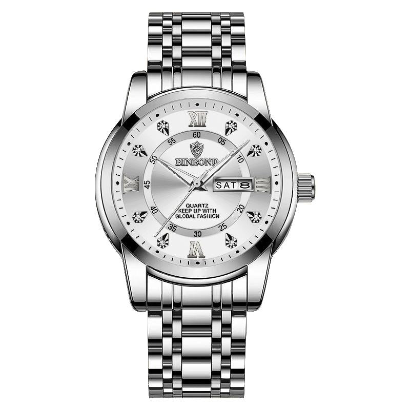 BINBOND Watch for Men Luxury Diamond Classic Business Dress Stainless Steel Mens Wrist Watches with Day Date Waterproof Luxury Watches Jamtangan Original Poedagar Watch 7169