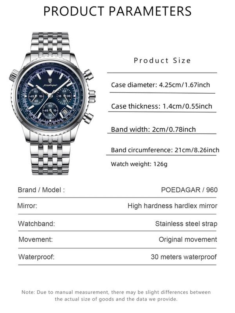 Business Fashion round Dial Luxury Analog Quartz Watches for Men, Waterproof Luminous Date Chronograph Watch, Stainless Steel Watch for Men Gifts, with Box Luxury Watches for Men, Valentine'S Day for Him