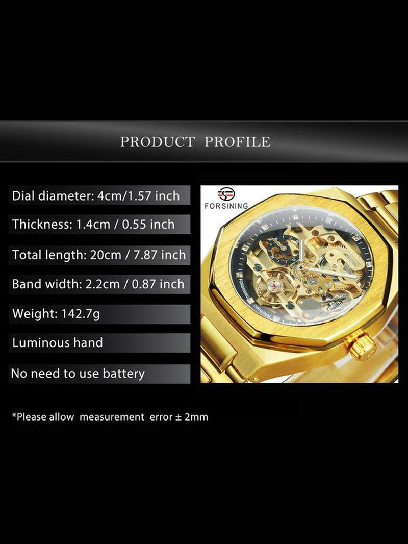 Men'S Classic Business Rhinestone Decorated Analog Mechanical Watch, Watches for Men, Fashion Watches for Men, Luminous Hands Watch for Party, Daily Clothing Decor, Trendy All-Match & Exquisite Watch for Birthday Gift with Box