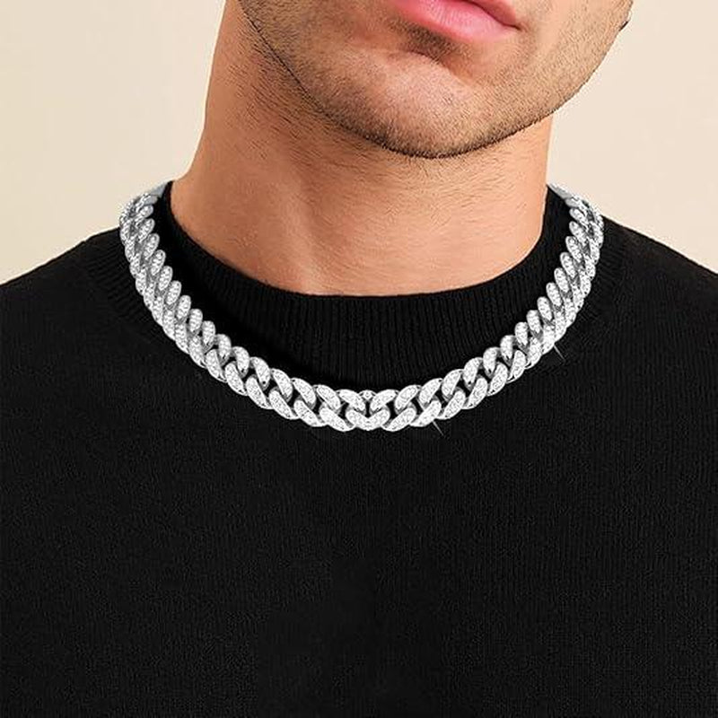 Cuban Link Chain for Men Women,Diamond Necklaces,Iced Out Chain,Hip Hop Necklace,Thick Silvery Chain,Golden Chain Gift Giving Occasions