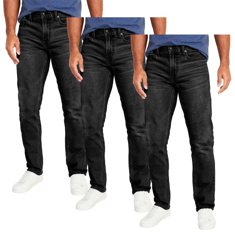 Men'S 3-Pack Flex Stretch Slim Straight Jeans with 5 Pockets Denim Fabric Menswear