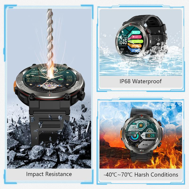 2025 Fashion Touch Screen Smart Watch, 100-Day Battery, LED Flashlight, Compass, IP68 Waterproof, Call Function, 100+ Sports Modes DIY Watch Dials Messages Reminder, Fitness Smart Watches for Iphone/Andriod