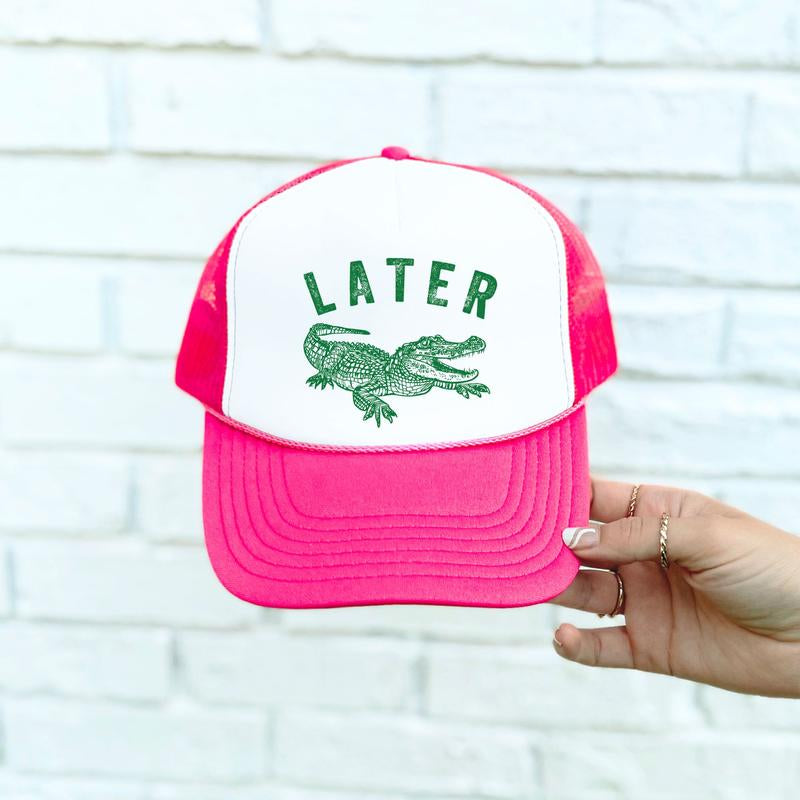 Later Gator Trucker Hat for Men & Women - Funny Quote Snapback - Retro Style Adjustable Cap - Dad Joke Mesh Hat - Alligator Graphic Hat