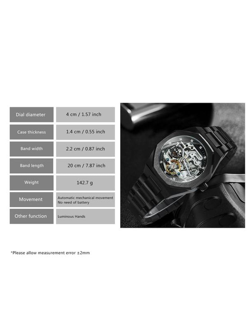 Men'S Classic Business Rhinestone Decorated Analog Mechanical Watch, Watches for Men, Fashion Watches for Men, Luminous Hands Watch for Party, Daily Clothing Decor, Trendy All-Match & Exquisite Watch for Birthday Gift with Box