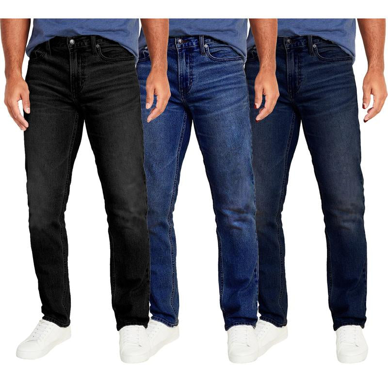 Men'S 3-Pack Flex Stretch Slim Straight Jeans with 5 Pockets Denim Fabric Menswear
