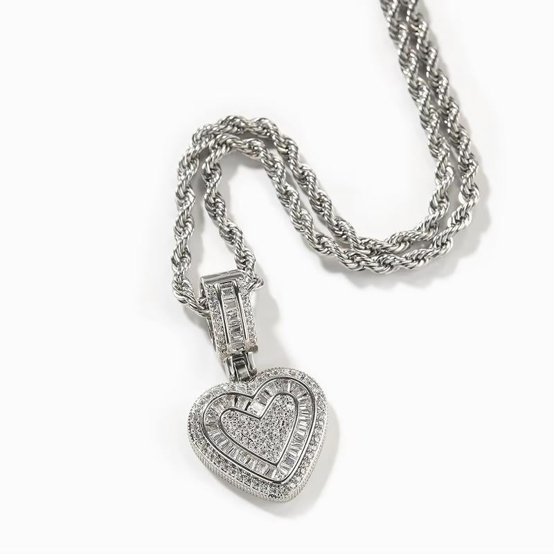 Hip Hop Heart Necklace for Women and Men, Cubic Diamond Heart Pendant Necklace for Men, Birthday Gifts for Women Love Design Exquisite