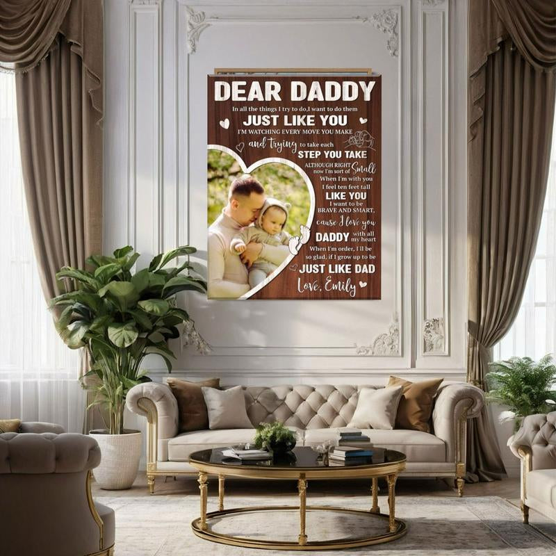 Dear Dad Poster, Personalized Father'S Day Wall Art, Birthday Gifts for Dad, Father'S Day, Design with Photo Frame and Meaningful Message