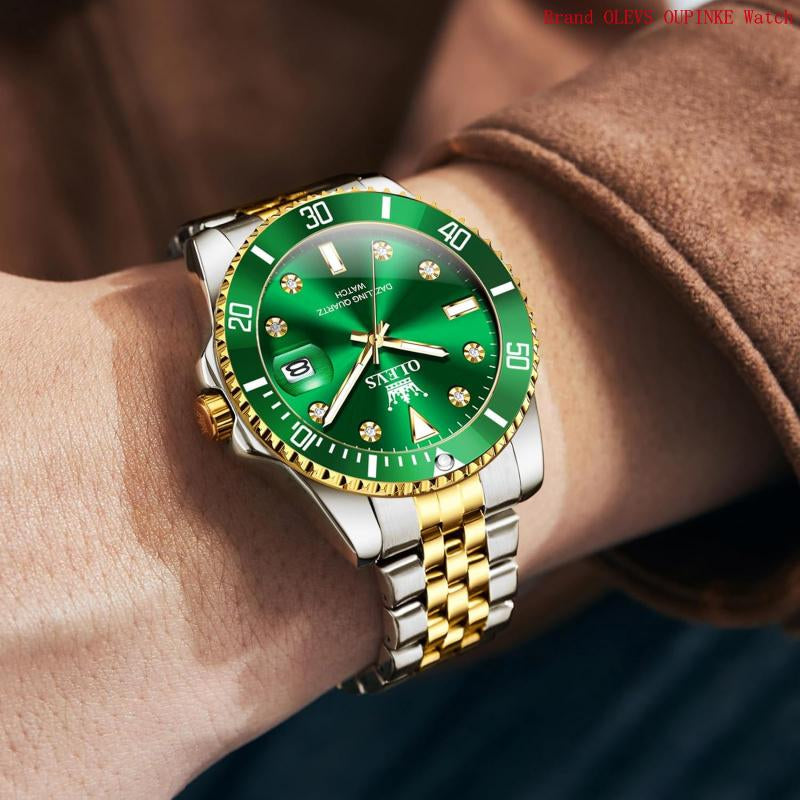 Brand OLEVS Men'S Stainless Steel Watches, Big Face Easy Read Analog Quartz Men Dress Watch with Calendar Date, Fashion Casual Waterproof Luminous Wrist Watches for Men