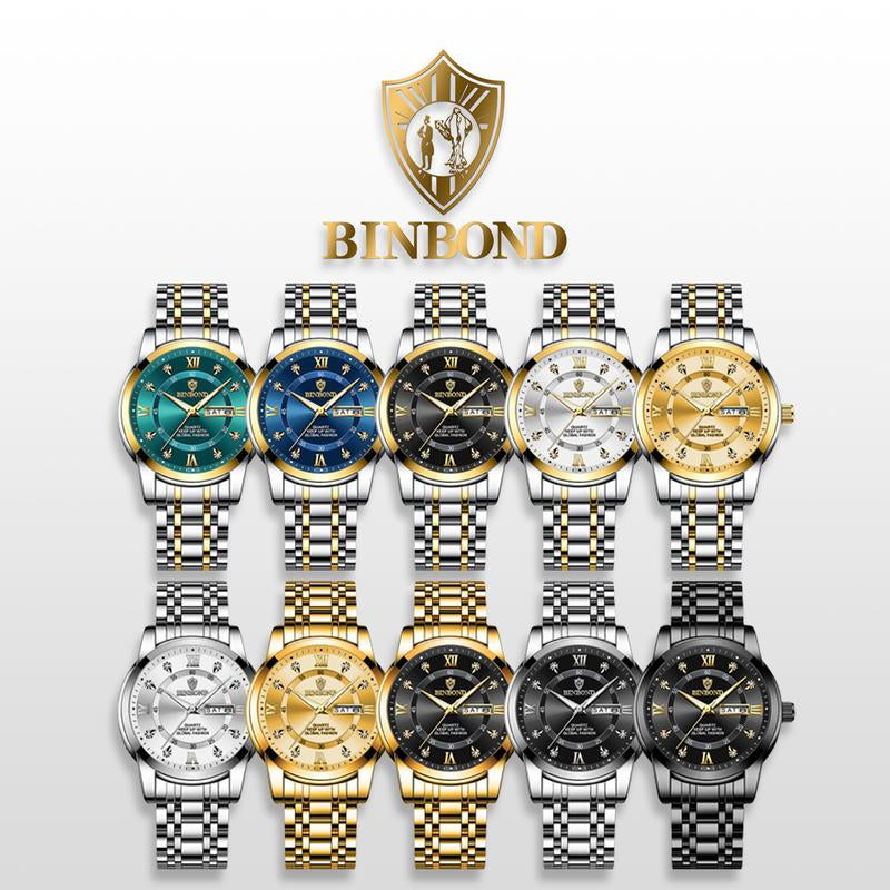 BINBOND Watch for Men Luxury Diamond Classic Business Dress Stainless Steel Mens Wrist Watches with Day Date Waterproof Luxury Watches Jamtangan Original Poedagar Watch 7169