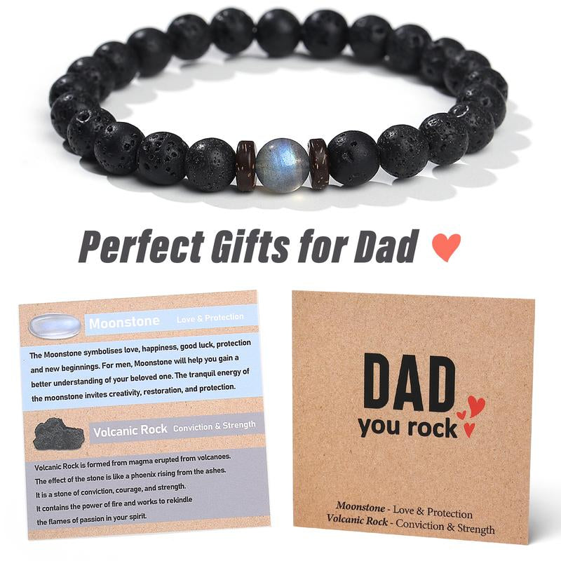 THEMEROL Dad Birthday Fathers Day Gifts from Daughter Son Handmade Men Bracelets Beaded Best Dad Ever Unique Present Card Cool Black Christmas Stocking Stuffers Valentines Him Who Have Everything Wants Nothing