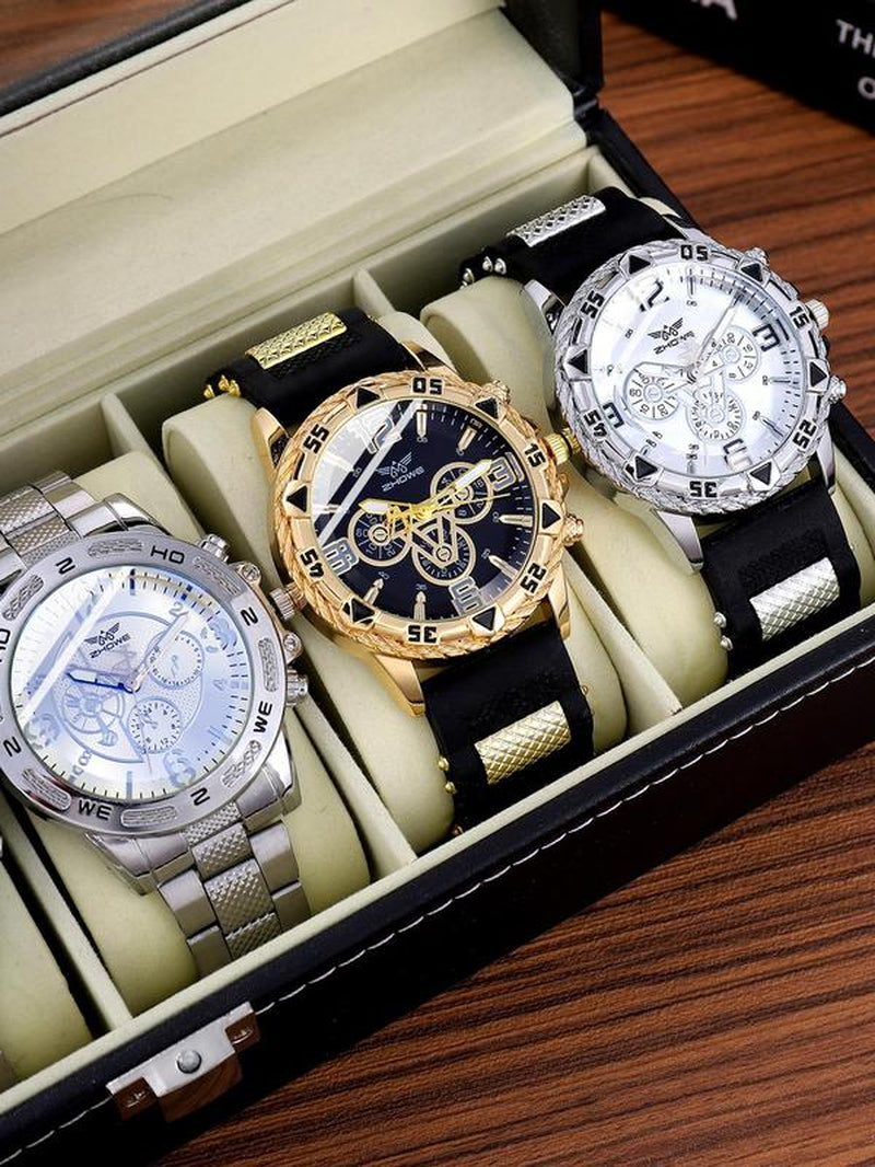 Fashion round Dial Quartz Watch, Watches for Men, with Box, Fashion Watch Set for Party, Daily Decor, Trendy All-Match & Exquisite Watch Set for Birthday Gift