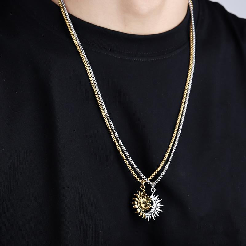 Sun and Moon Asymmetrical Couple Necklace Men and Women Jewelry Brothers Necklace Gift Suitable for Any Scene Party Necklace