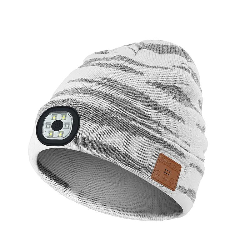 Bluetooth Beanie with LED Headlight and Removable Speaker, USB Rechargeable Warm Hat LED Hat for Music and Calling, Sport,Outdoor,Unisex Birthday Gift