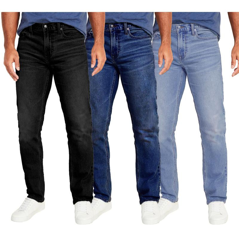 Men'S 3-Pack Flex Stretch Slim Straight Jeans with 5 Pockets Denim Fabric Menswear