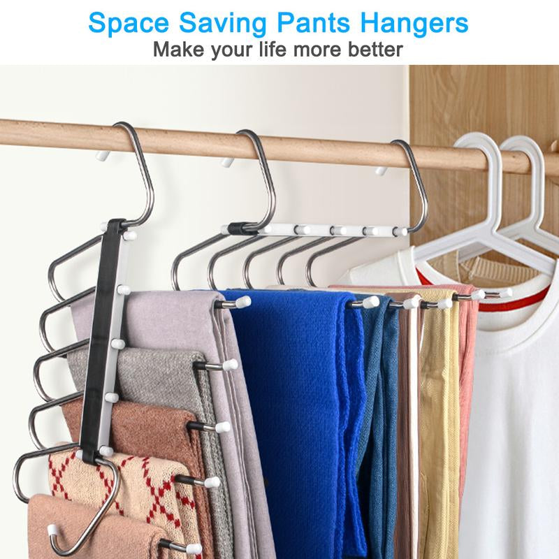 2 Pack Pants Hangers Space Saving Clothes Hanging 5 Layers, Non Slip Clothes Hangers for Closet Organizers and Storage Home Organization