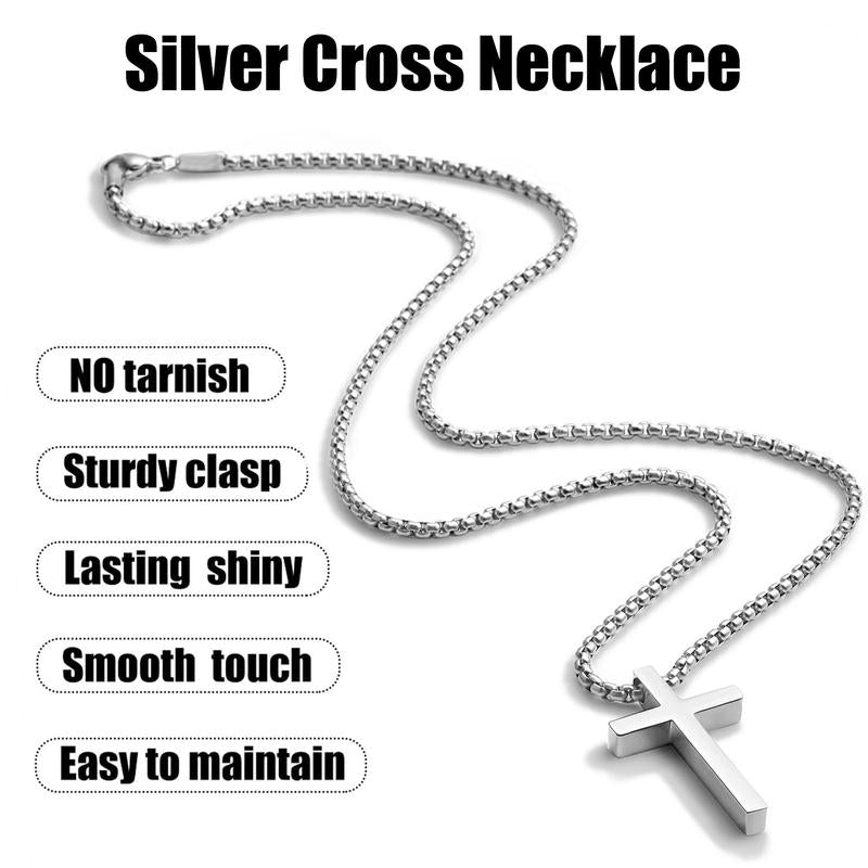 【Father'S Day Gift】Stainless Steel Cross Necklace for Men and Women (Unisex), Mens Necklaces with 2.5Mm Cross Chain for Boys
