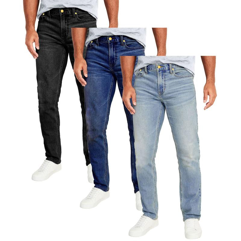 Men'S 3-Pack Flex Stretch Slim Straight Jeans with 5 Pockets Denim Fabric Menswear
