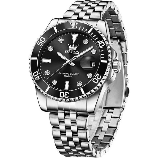 Brand OLEVS Men'S Stainless Steel Watches, Big Face Easy Read Analog Quartz Men Dress Watch with Calendar Date, Fashion Casual Waterproof Luminous Wrist Watches for Men