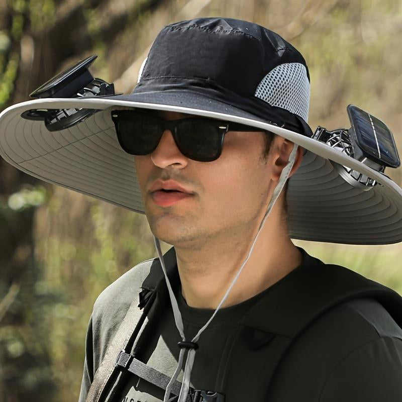 Solar Powered Fan Hat for Men and Women - Outdoor Fishing Hat with Fan, Wide Brim Sun Hat for Camping and Working
