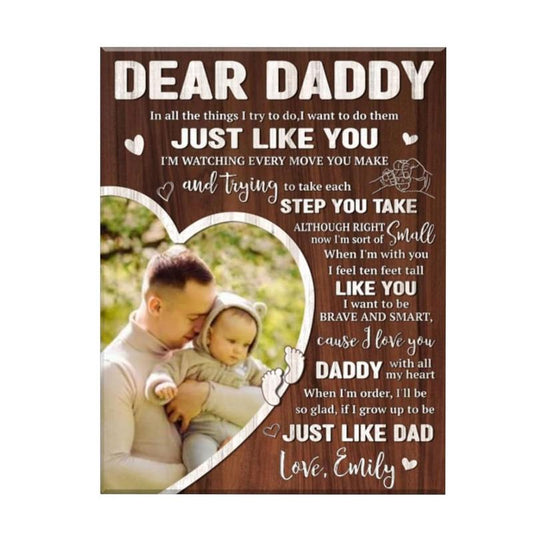 Dear Dad Poster, Personalized Father'S Day Wall Art, Birthday Gifts for Dad, Father'S Day, Design with Photo Frame and Meaningful Message