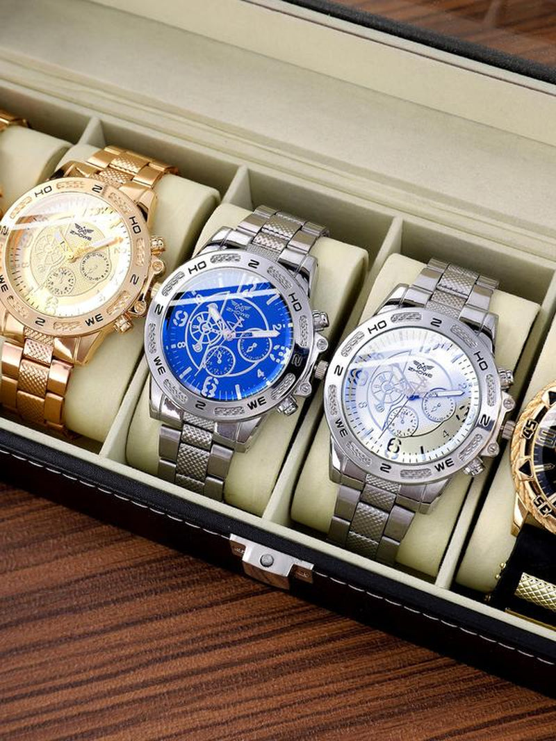 Fashion round Dial Quartz Watch, Watches for Men, with Box, Fashion Watch Set for Party, Daily Decor, Trendy All-Match & Exquisite Watch Set for Birthday Gift