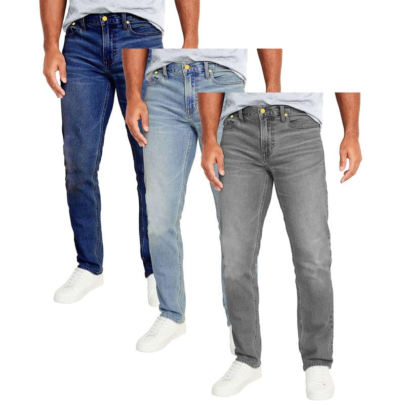 Men'S 3-Pack Flex Stretch Slim Straight Jeans with 5 Pockets Denim Fabric Menswear