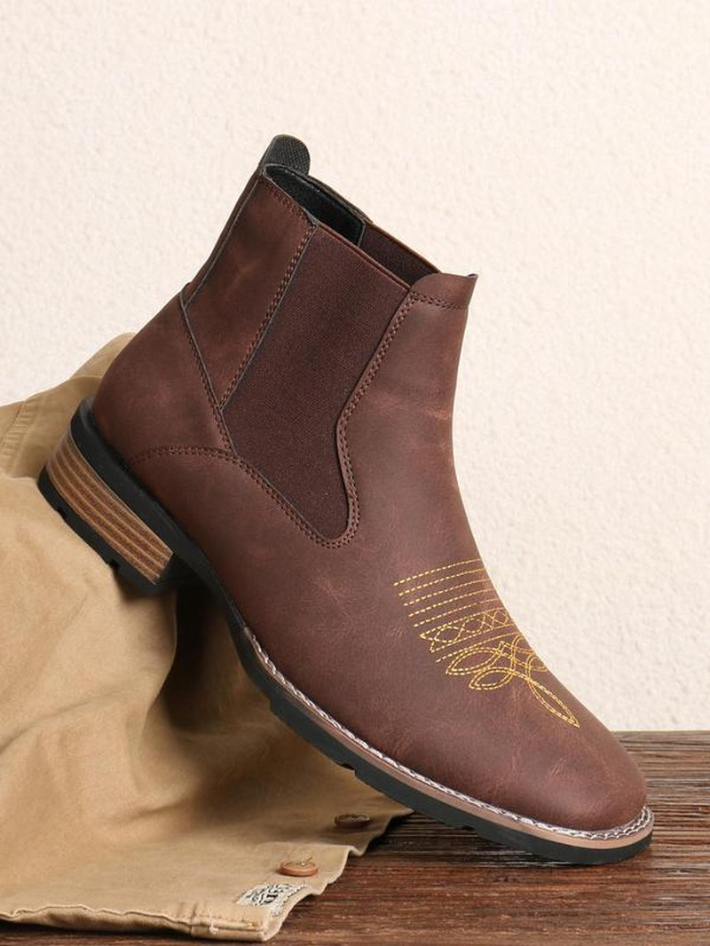 Shoes for Men, Business Embroidering Design Ankle Boots, Fashionable round Toe Boots for Daily Wear, Male All-Match Shoes for Daily Wear, Walking Shoes, Footwear