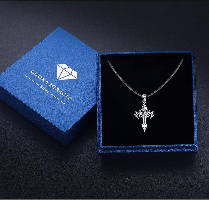 Cross Necklace 925 Sterling Silver Flame Cross Necklace Flame Fire Necklace Chain Jewelry Birthday Gift for Men Male Women