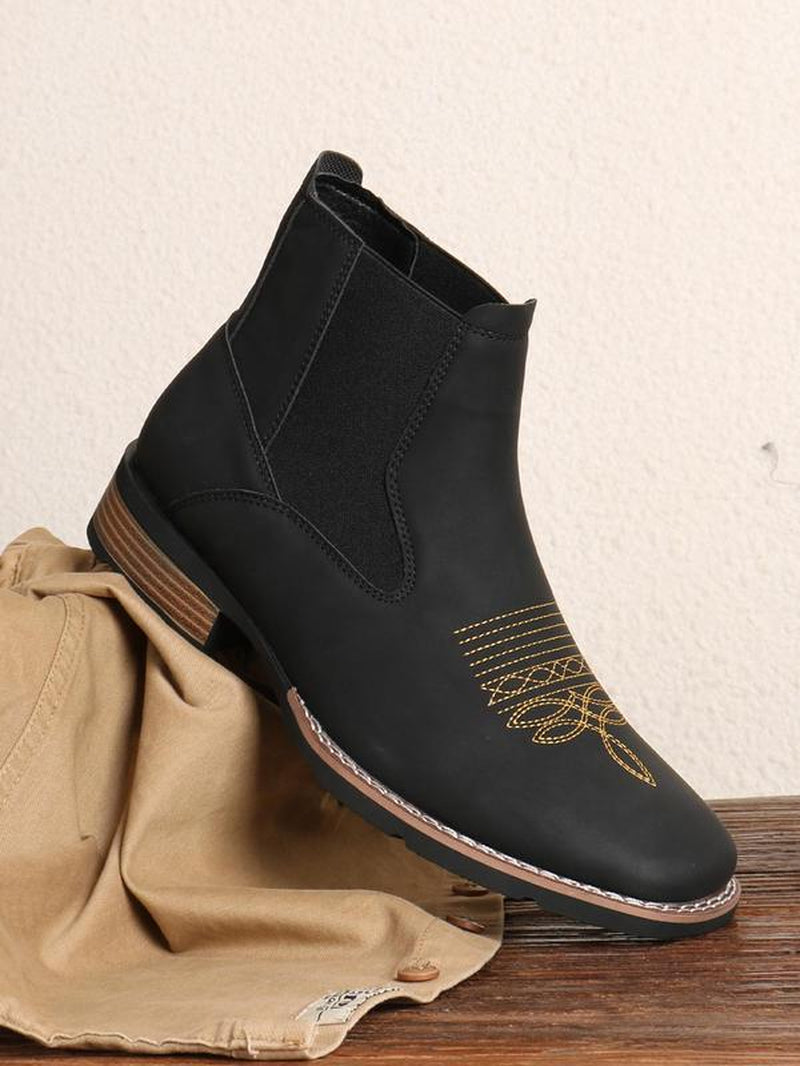 Shoes for Men, Business Embroidering Design Ankle Boots, Fashionable round Toe Boots for Daily Wear, Male All-Match Shoes for Daily Wear, Walking Shoes, Footwear