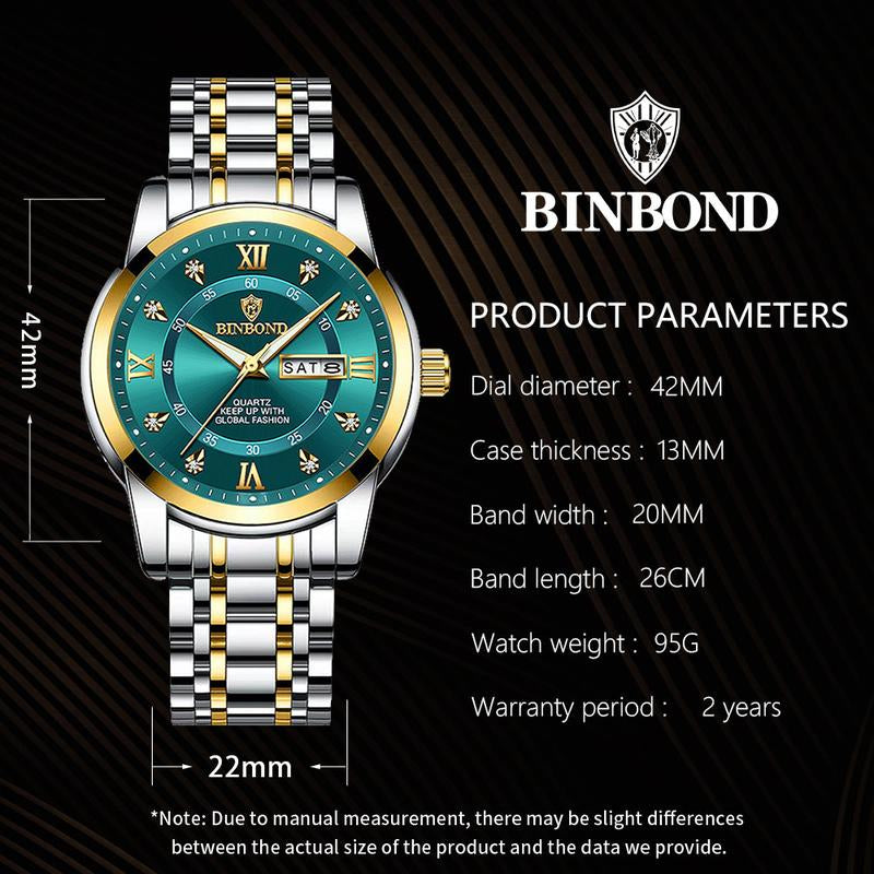 BINBOND Watch for Men Luxury Diamond Classic Business Dress Stainless Steel Mens Wrist Watches with Day Date Waterproof Luxury Watches Jamtangan Original Poedagar Watch 7169
