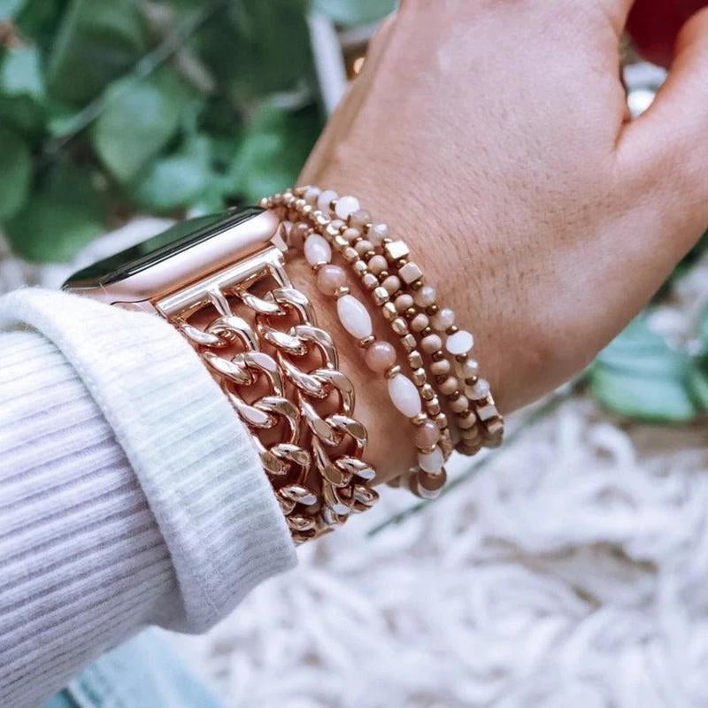 Chic Chain-Link Metal Band for Apple Watch | Lightweight Bracelet Strap in Gold, Rose Gold, Silver & Black | Snap-Clasp Fit with Adjustable Links