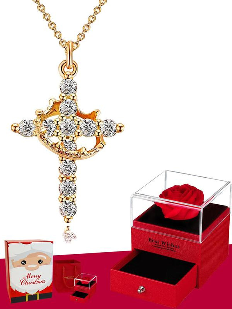 Rhinestone Crown & Cross Pendant Necklace for Women, Cross Necklace for Men Jewelry for Party, Daily Clothing Decor, Trendy All-Match & Exquisite Jewelry for Birthday Gift, Fall Outfits, Fall Freshness, Statement Necklace, Best Mother'S Day Gifts