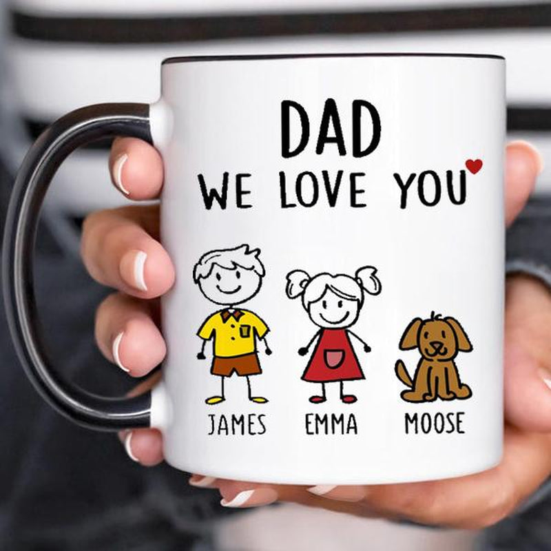 Personalized Dad Ceramic Mug Two Tones 11Oz, Daddy Birthday Gift, Fathers Day Gift from Daughter Son Kids, Funny Coffee Mug for Dad, Drinkware