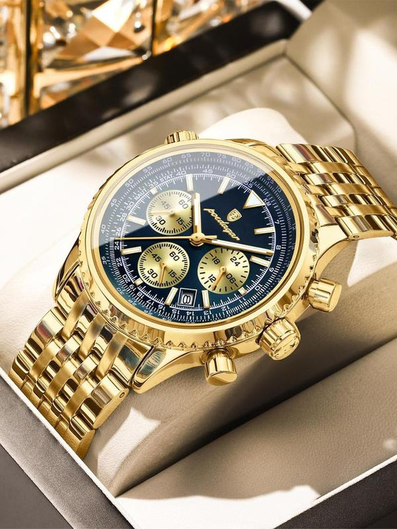 Business Fashion round Dial Luxury Analog Quartz Watches for Men, Waterproof Luminous Date Chronograph Watch, Stainless Steel Watch for Men Gifts, with Box Luxury Watches for Men, Valentine'S Day for Him