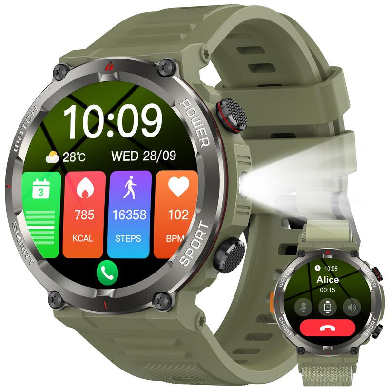 2025 Fashion Touch Screen Smart Watch, 100-Day Battery, LED Flashlight, Compass, IP68 Waterproof, Call Function, 100+ Sports Modes DIY Watch Dials Messages Reminder, Fitness Smart Watches for Iphone/Andriod