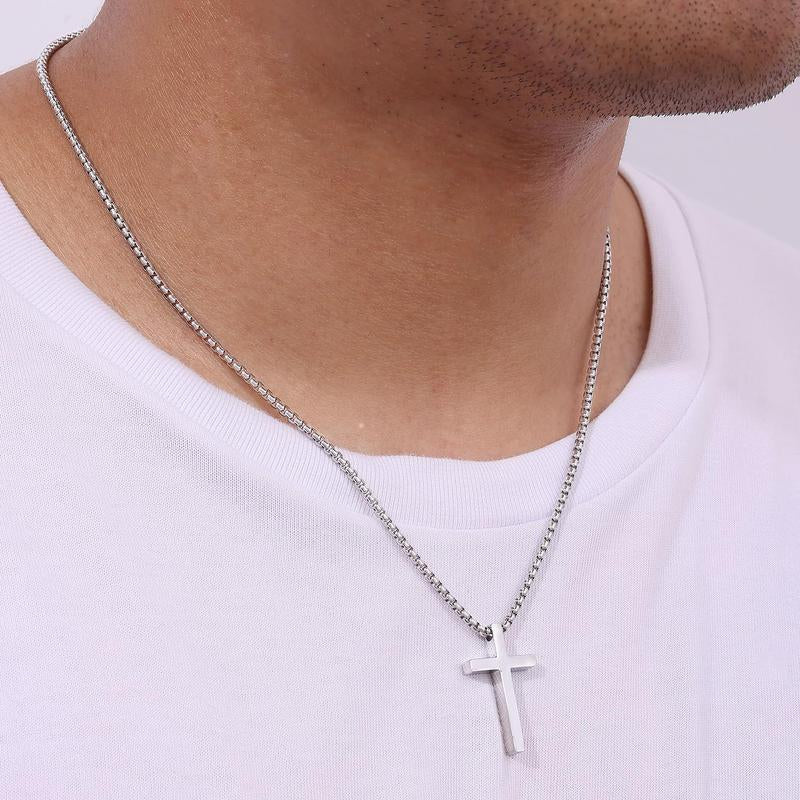 【Father'S Day Gift】Stainless Steel Cross Necklace for Men and Women (Unisex), Mens Necklaces with 2.5Mm Cross Chain for Boys