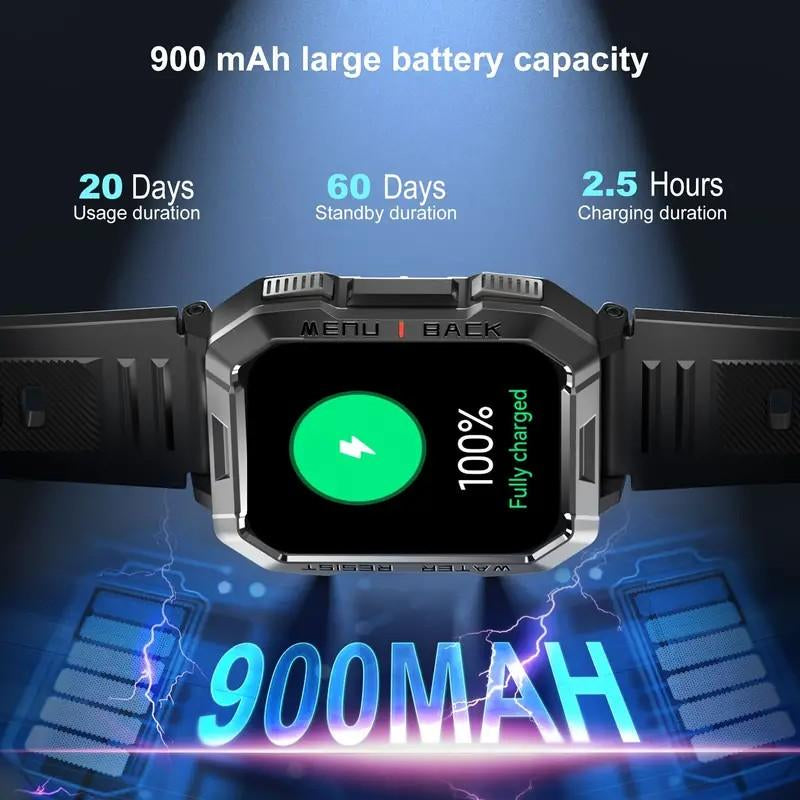 Multifunctional 2.01" Smart Watch for Smartphone, Fashion Digital Watch with LED Light & Outdoor Compass, 900 Mah Ultra-Long Battery Life Sports Waterproof Smart Watch - Blackview
