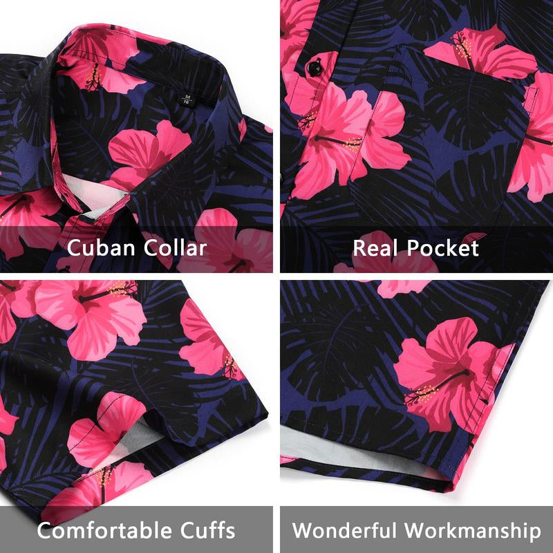 Hawaiian Shirt for Men Short Sleeve Button down Shirt Men Casual Summer Tropical Beach Aloha Shirts for Men Hawaii Party Top Menswear Red Shortsleeve Memeshirts