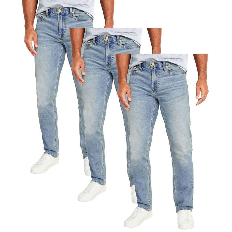 Men'S 3-Pack Flex Stretch Slim Straight Jeans with 5 Pockets Denim Fabric Menswear