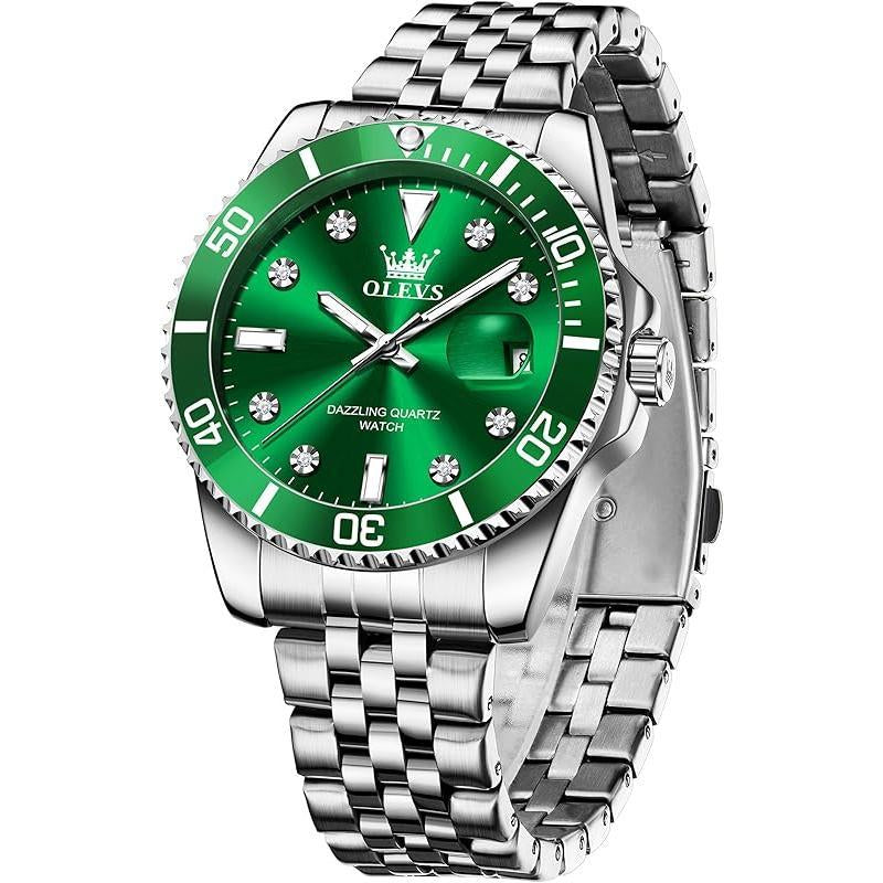 Brand OLEVS Men'S Stainless Steel Watches, Big Face Easy Read Analog Quartz Men Dress Watch with Calendar Date, Fashion Casual Waterproof Luminous Wrist Watches for Men