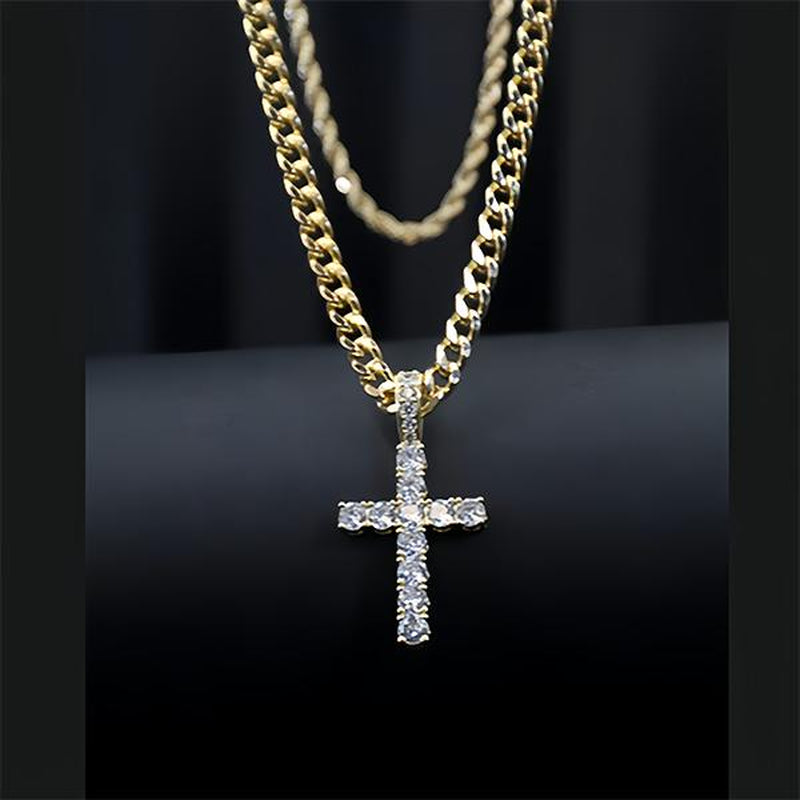 14K Gold Plated Cubic Zirconia Cross Necklace for Women and Men Cross Faith Pendant Necklaces Fashion Jewelry Gift High Quality, Black Friday Gift & Christmas Gift Faith Necklace