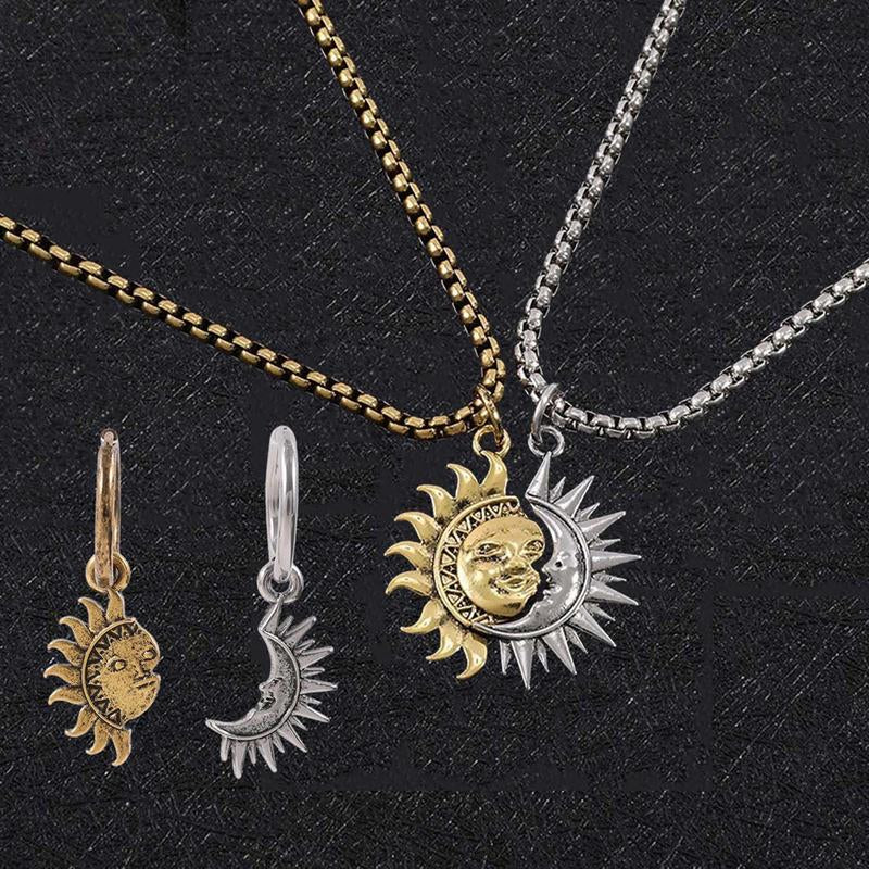 Sun and Moon Asymmetrical Couple Necklace Men and Women Jewelry Brothers Necklace Gift Suitable for Any Scene Party Necklace