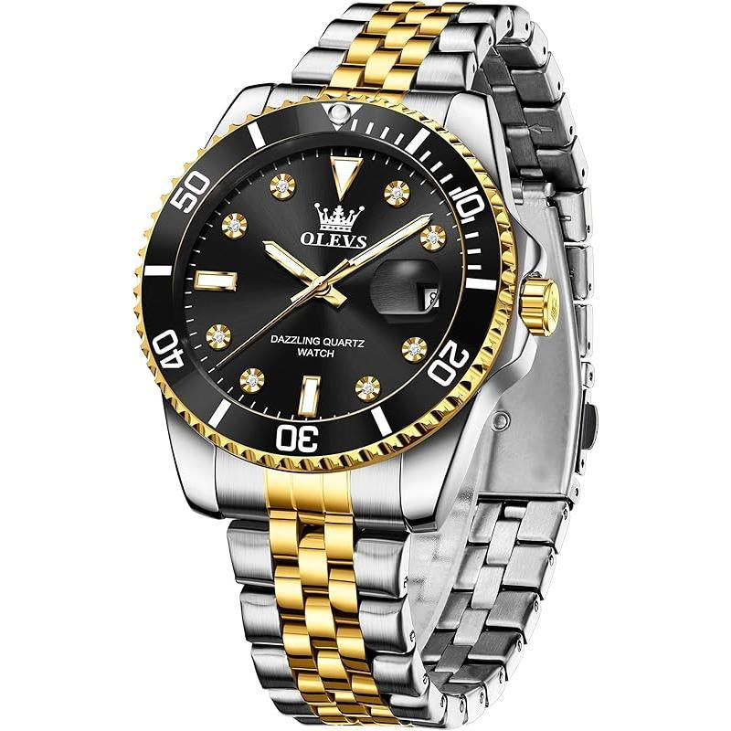 Brand OLEVS Men'S Stainless Steel Watches, Big Face Easy Read Analog Quartz Men Dress Watch with Calendar Date, Fashion Casual Waterproof Luminous Wrist Watches for Men