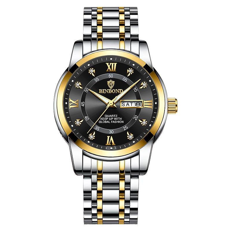BINBOND Watch for Men Luxury Diamond Classic Business Dress Stainless Steel Mens Wrist Watches with Day Date Waterproof Luxury Watches Jamtangan Original Poedagar Watch 7169