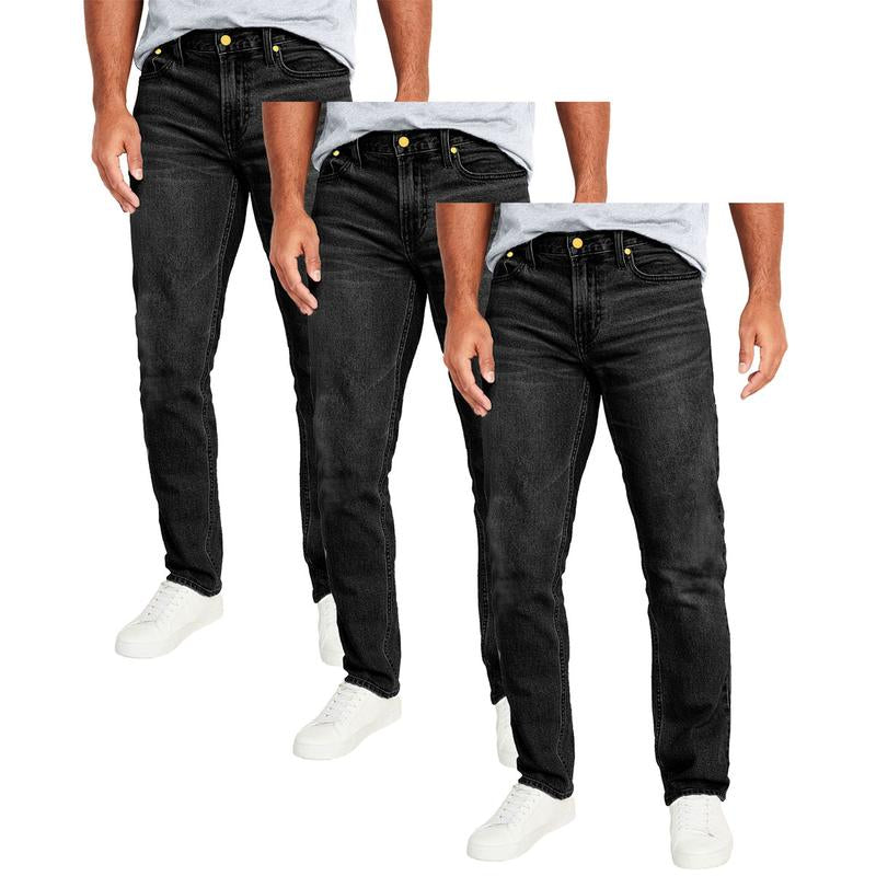 Men'S 3-Pack Flex Stretch Slim Straight Jeans with 5 Pockets Denim Fabric Menswear